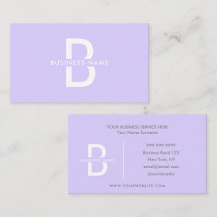Pale Lavender Monogram Modern Professional Business Card