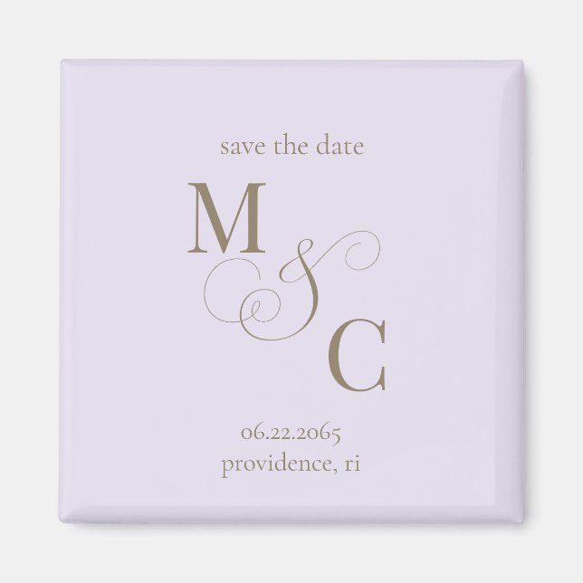 Pale Lavender Monogram Wedding Save the Date Magnet (Front)