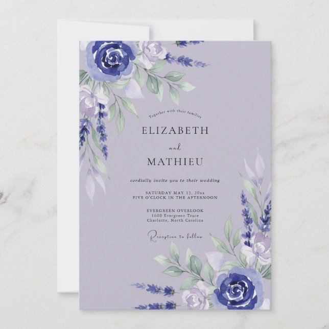 Pale Lavender Periwinkle Petal Wedding Invitation (Front)