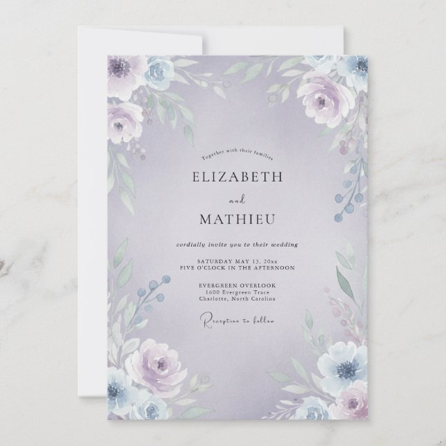 Pale Lavender Periwinkle Vine Wedding Invitation (Front)