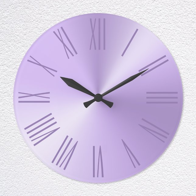 Pale Lavender Purple Ombre Foil Roman Numerals Large Clock (Creator Uploaded)