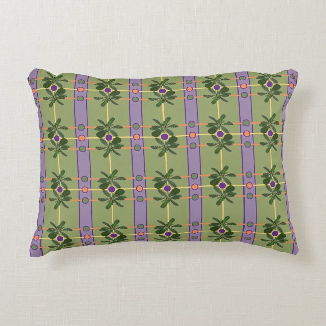 Pale Lavender Stripes with Greens Accent Pillow (Front)