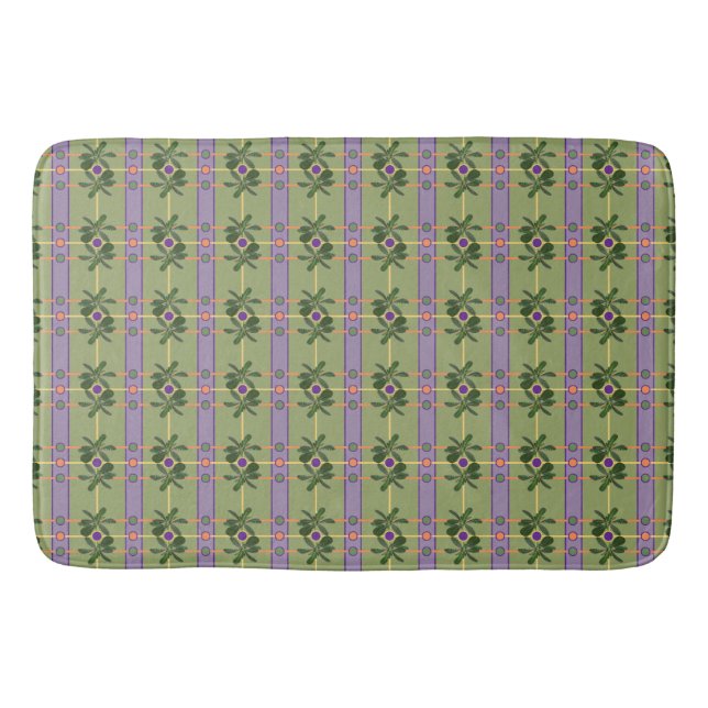 Pale Lavender Stripes with Greens Bath Mat (Front)