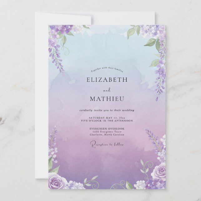 Pale Lavender Wisteria Wedding Invitation (Front)