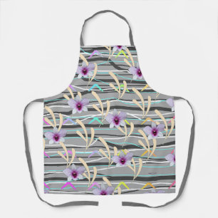 Pale Leaf Grey Pattern Purple Centre Floral Apron