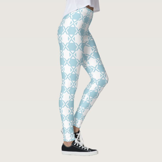 Pale Light Baby Blue & White Pastel Gingham Xs Leggings (Right)