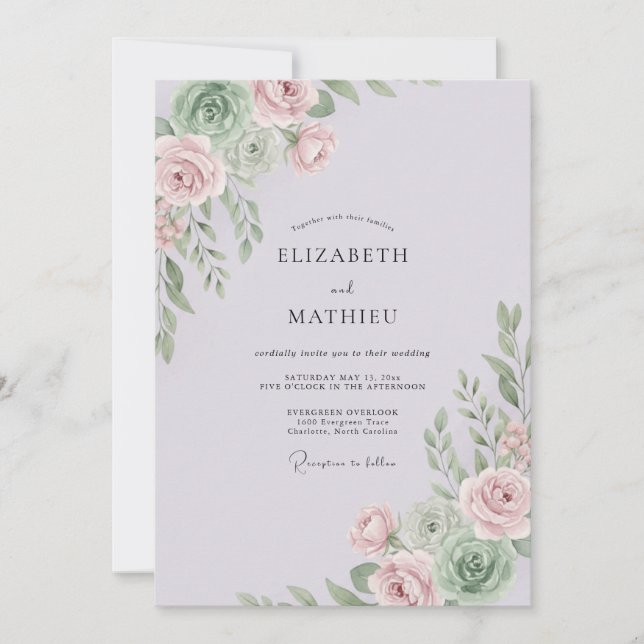 Pale Lilac Delicate Romantic Wedding Invitation (Front)