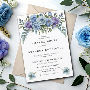 Pale Lilac Dusty Blue Botanical Garden Wedding Invitation