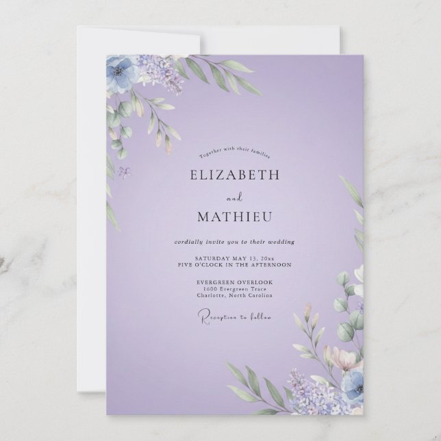 Pale Lilac Leafy Wedding Invitation (Front)