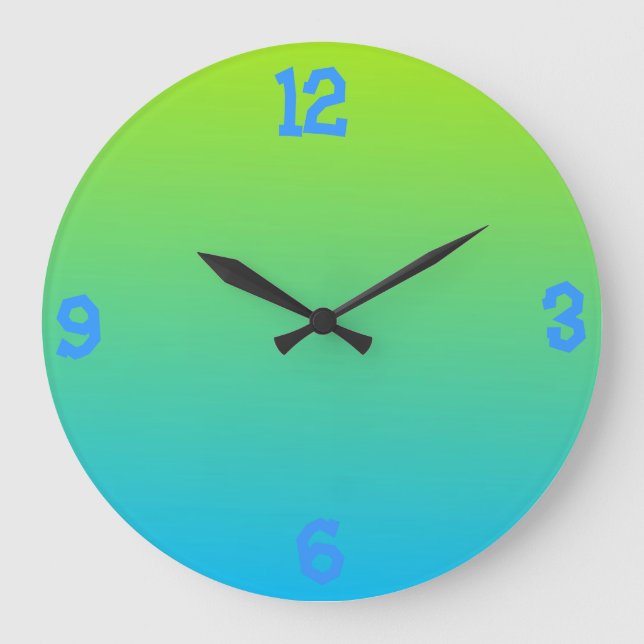 Pale Lime And Blue Two Tone Large Clock (Front)