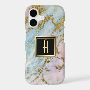 Pale Marble Gold Turquoise Monogram