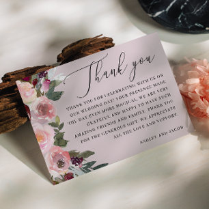 Pale Mauve Floral Wedding Blush Garden Roses Thank You Card
