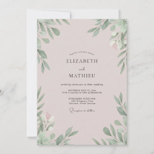 Pale Mauve Leafy Wedding Invitation