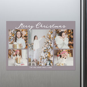 Pale Mauve Merry Christmas Photo Magnet Card
