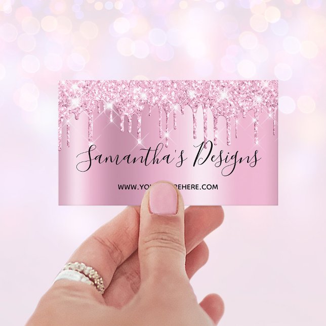 Pale Mauve Pink Glitter Drips Ombre Online Store Business Card (Pale Mauve Pink Glitter Drips Ombre Online Store Business Card)