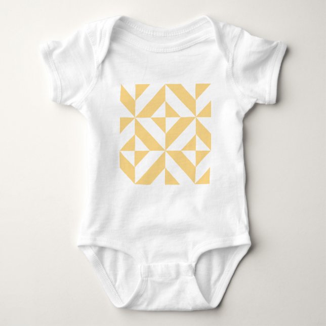 Pale Melon Geometric Deco Cube Pattern Baby Bodysuit (Front)
