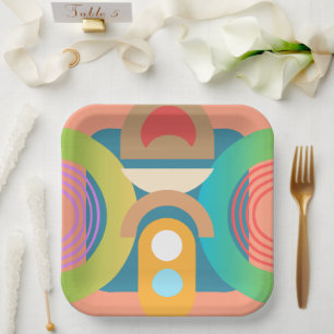 Pale Minimalist Abstract Geometric Shapes Paper Plate