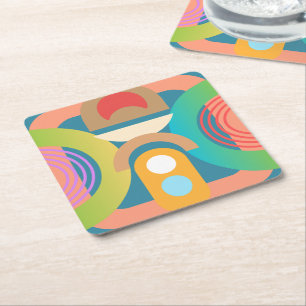 Pale Minimalist Abstract Geometric Shapes  Square Paper Coaster