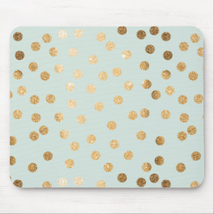 Pale Mint and Gold Glitter City Dots Mouse Pad