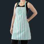 Pale Mint Beach Stripe Personalised Monogram  Apron<br><div class="desc">Pale mint green French beach cabin inspired stripe with hand script font monogram adults apron. Personalise with your own initial. Matching accessories available in our French Beach Cabin Collection.</div>