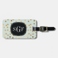 Pale Mint Blue and Gold Glitter City Dots Monogram