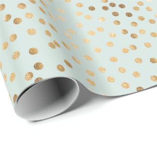 Pale Mint Green and Gold Glitter City Dots Wrapping Paper