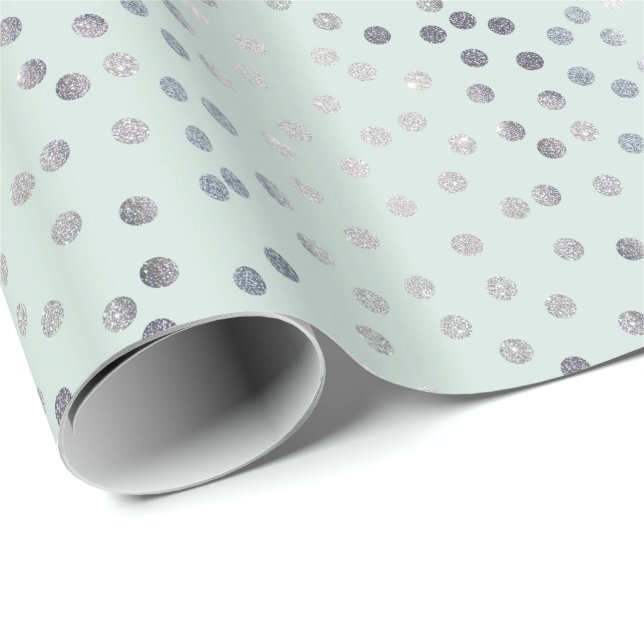 Pale Mint Green and Silver Glitter City Dots Wrapping Paper (Roll Corner)