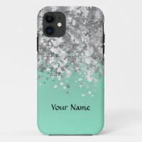 Pale mint green faux glitter personalised