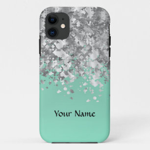 Pale mint green faux glitter personalised iPhone 11 case