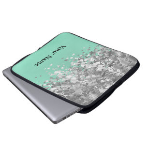 Pale mint green faux glitter personalised laptop sleeve