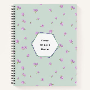 Pale Mint Japanese Purple Tulip Floral Pattern Notebook