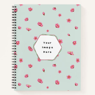 Pale Mint Japanese Red Plum Blossom Floral Pattern Notebook