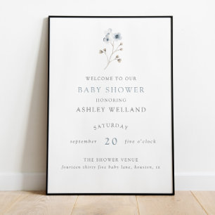 Pale Modern Simple Floral Baby Shower Welcome Sign