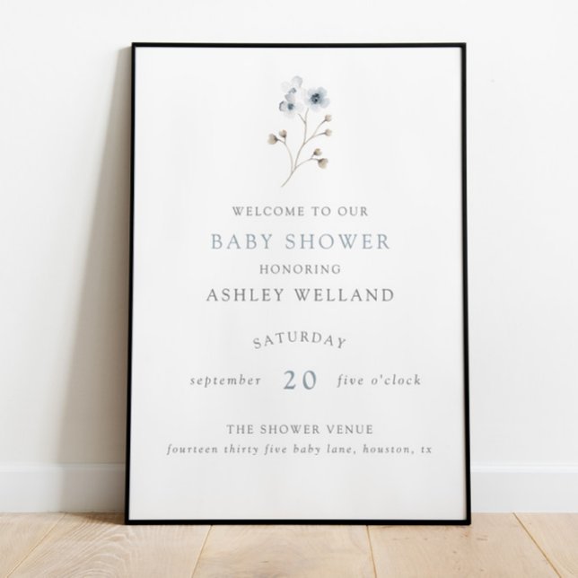 Pale Modern Simple Floral Baby Shower Welcome Sign (Creator Uploaded)