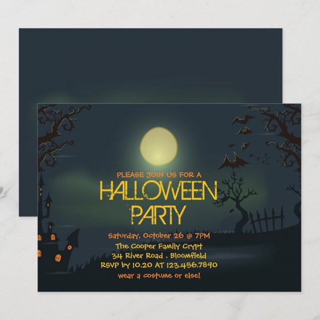 Pale Moon Halloween Party Invitation (Front/Back)