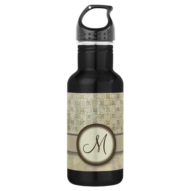 Pale Moss Coin Pattern with Monogram 532 Ml Water Bottle (Front)