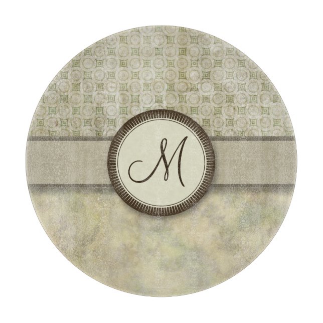 Pale Moss Coin Pattern with Monogram Cutting Board (Front)
