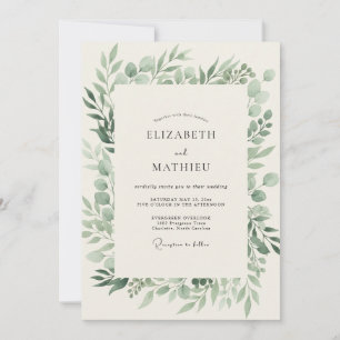 Pale Olive Leaf Wedding Invitation