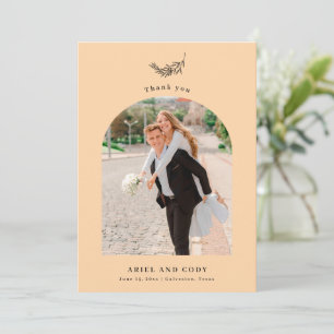 Pale Orange Arch Wedding Photo Thank You Card