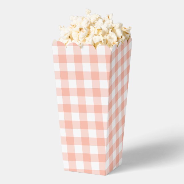 Pale Orange Gingham Plaid Party Favour Popcorn Box (Popped)