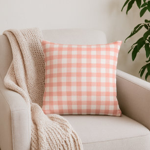 Pale Orange Gingham Plaid Throw Pillow