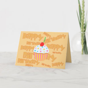 Pale Orange Happy Birthday with Cupcake Card