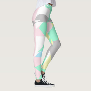 Pale Pastel Abstract Art Grey Yellow Pink White Leggings