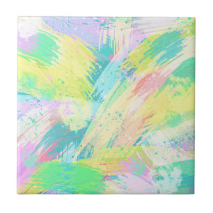 Pale Pastel Abstract Art Turquoise Yellow Ceramic Tile