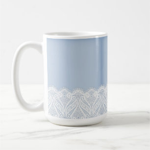 PALE PASTEL BLUE WITH WHITE LACE BORDER COFFEE MUG