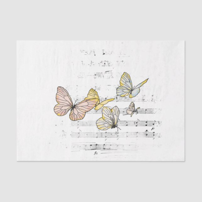 Pale Pastel Butterfly Music Decoupage  Tissue Paper (Front)