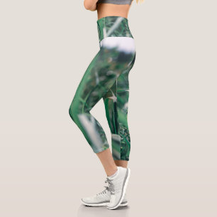 Pale Pastel Green Grass Reeds Sky Capri Leggings