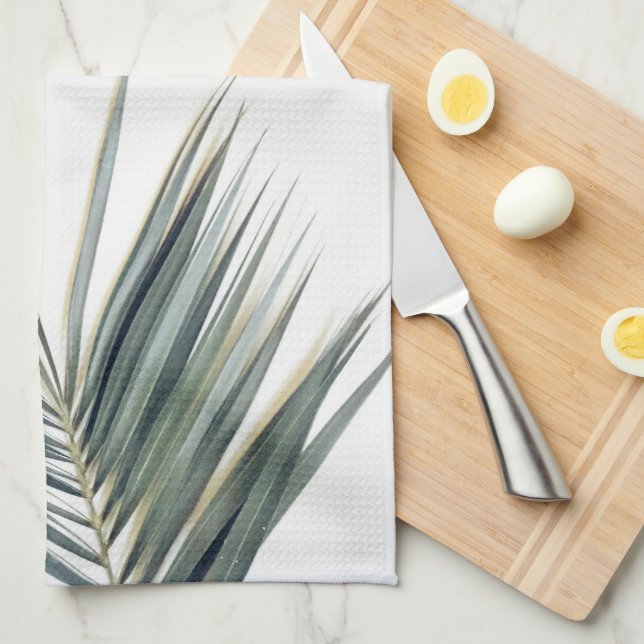 Pale Pastel Green Palm Tree Leaf  Tea Towel (Quarter Fold)