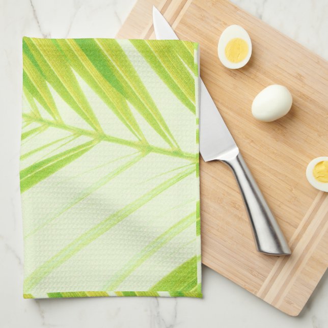 Pale Pastel Green Palm Tree Leaves Tea Towel (Quarter Fold)