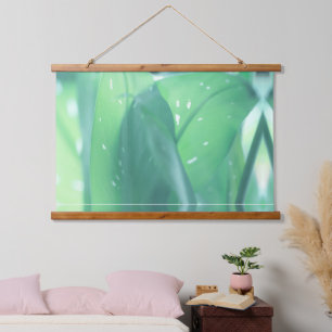 Pale Pastel Green Plant Leaves Pattern Hanging Tapestry